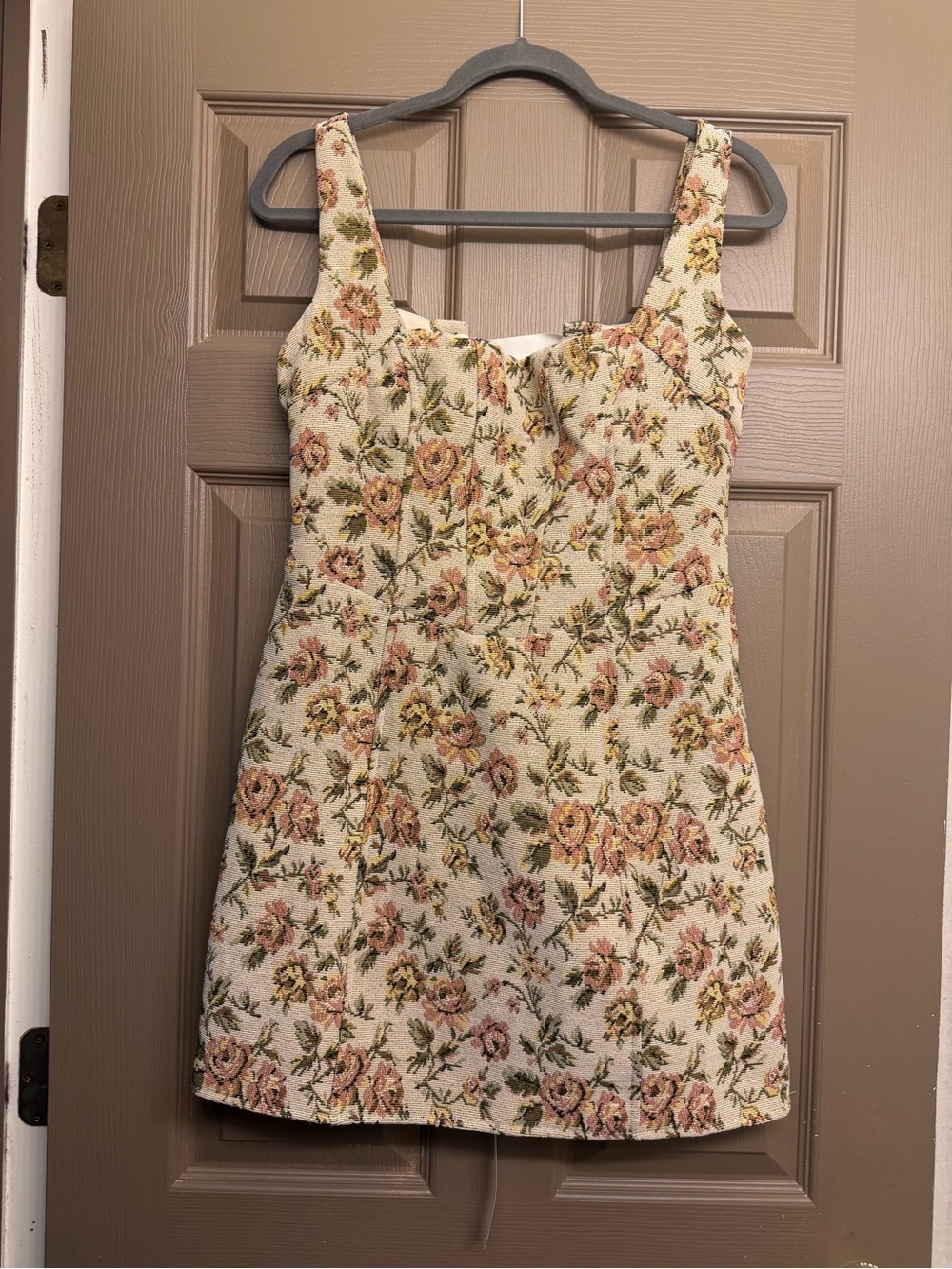 Floral Jacquard Mini Dress in Cream and Pink